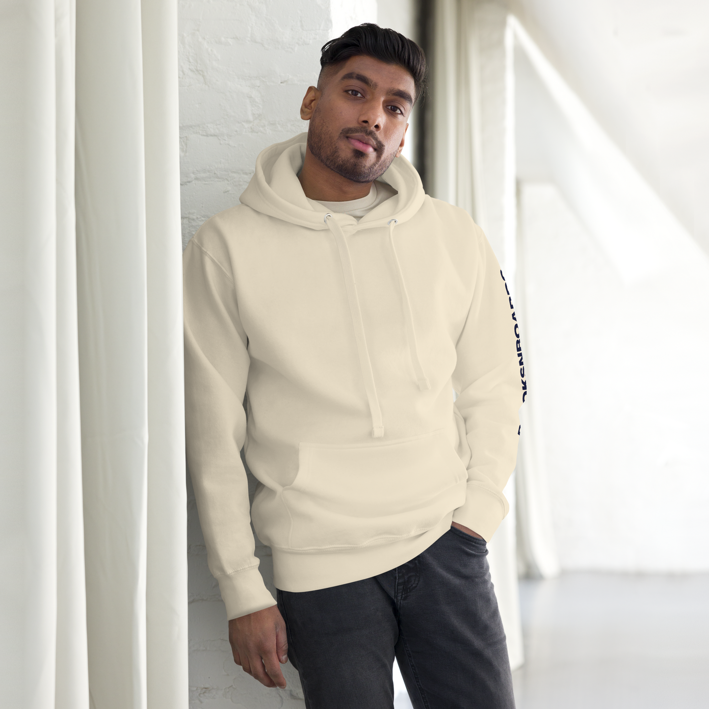 BNB Vintage White Unisex Hoodie with Left Arm Logo